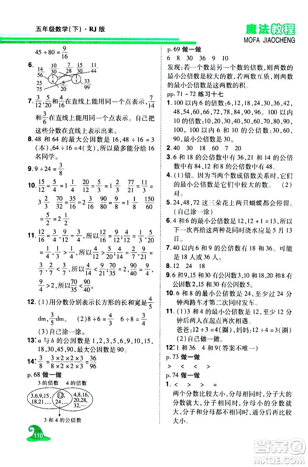 江西美術(shù)出版社2021魔法教程數(shù)學(xué)五年級(jí)下冊(cè)精解版RJ人教版答案