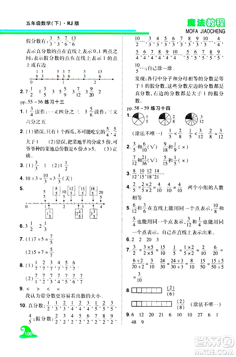 江西美術(shù)出版社2021魔法教程數(shù)學(xué)五年級(jí)下冊(cè)精解版RJ人教版答案