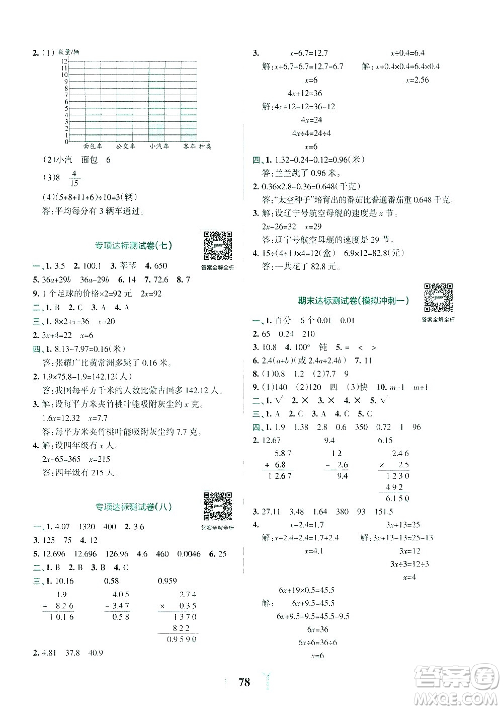 陜西師范大學(xué)出版總社有限公司2021小學(xué)學(xué)霸沖A卷數(shù)學(xué)四年級(jí)下冊(cè)BS北師大版答案