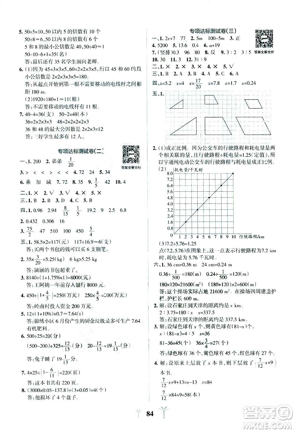 陜西師范大學(xué)出版總社有限公司2021小學(xué)學(xué)霸沖A卷數(shù)學(xué)六年級下冊BS北師大版答案