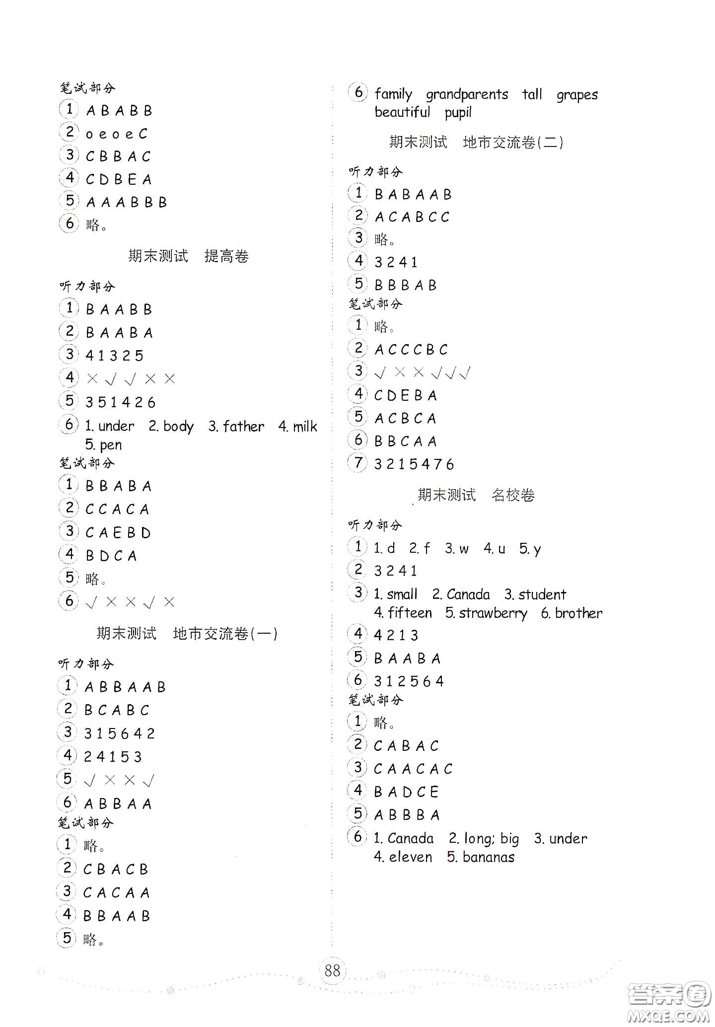 山東教育出版社2021金版小學(xué)英語試卷金鑰匙三年級下冊人教版答案