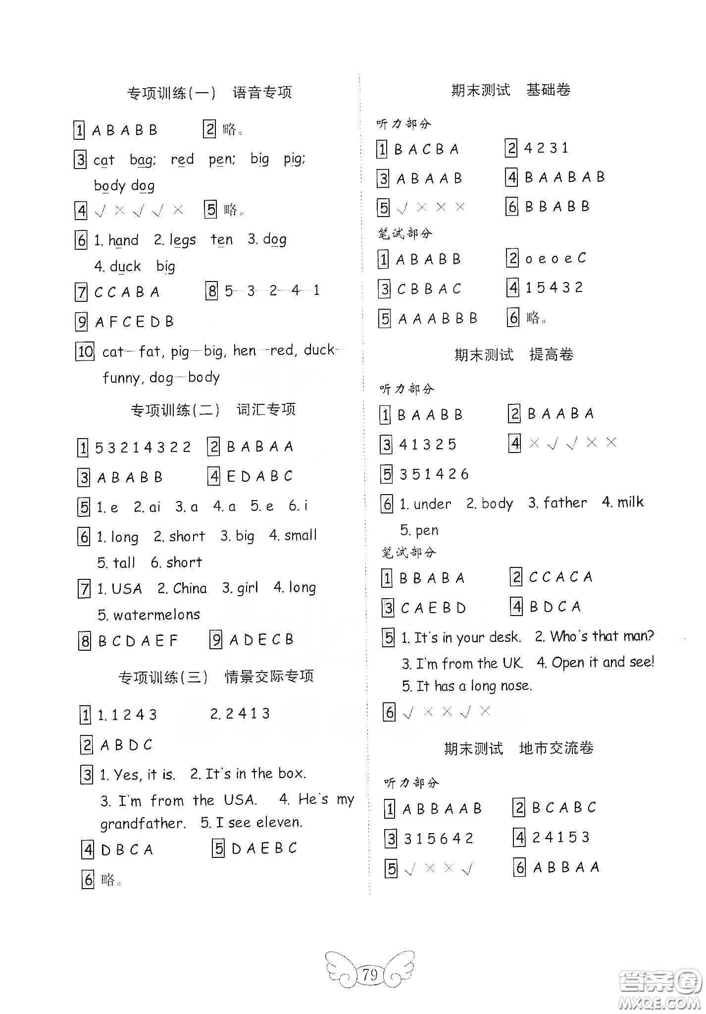 山東教育出版社2021金版小學(xué)英語試卷金鑰匙三年級下冊人教PEP版答案