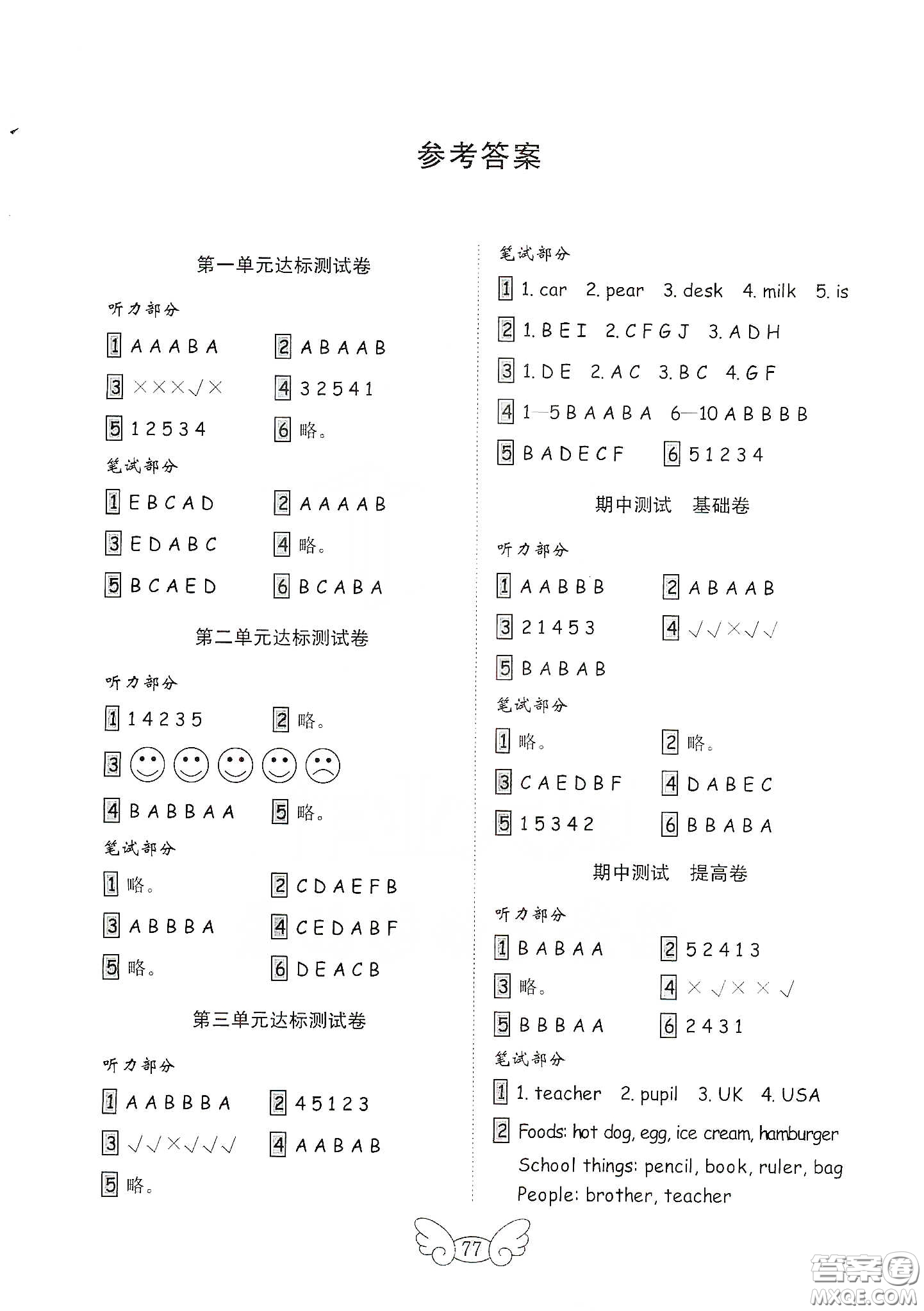 山東教育出版社2021金版小學(xué)英語試卷金鑰匙三年級下冊人教PEP版答案