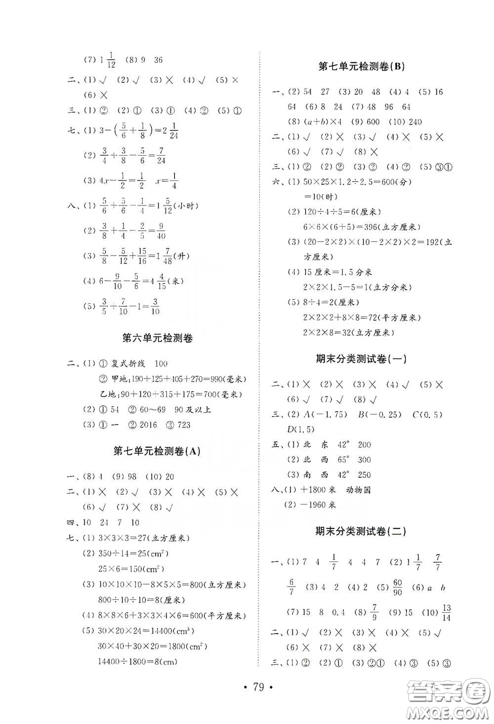 山東教育出版社2021小學(xué)數(shù)學(xué)試卷金鑰匙五年級(jí)下冊答案