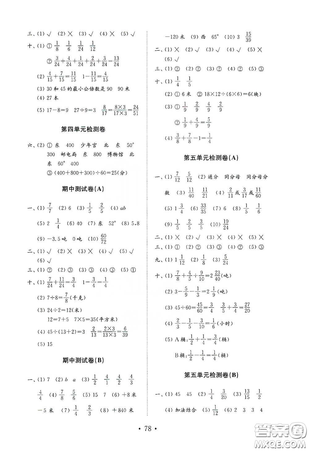 山東教育出版社2021小學(xué)數(shù)學(xué)試卷金鑰匙五年級(jí)下冊答案