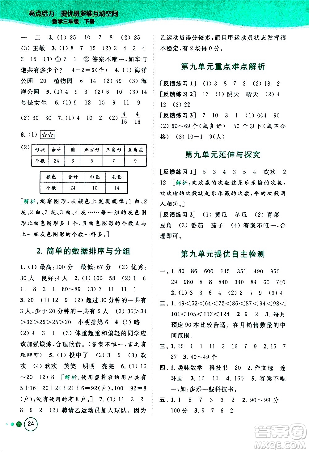 北京教育出版社2021亮點給力提優(yōu)班多維互動空間數(shù)學(xué)三年級下冊江蘇版答案