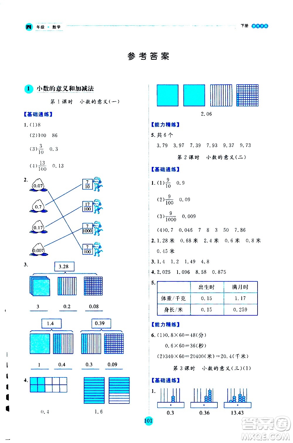 延邊人民出版社2021優(yōu)秀生作業(yè)本情景式閱讀型練習(xí)冊(cè)四年級(jí)數(shù)學(xué)下冊(cè)人教版答案