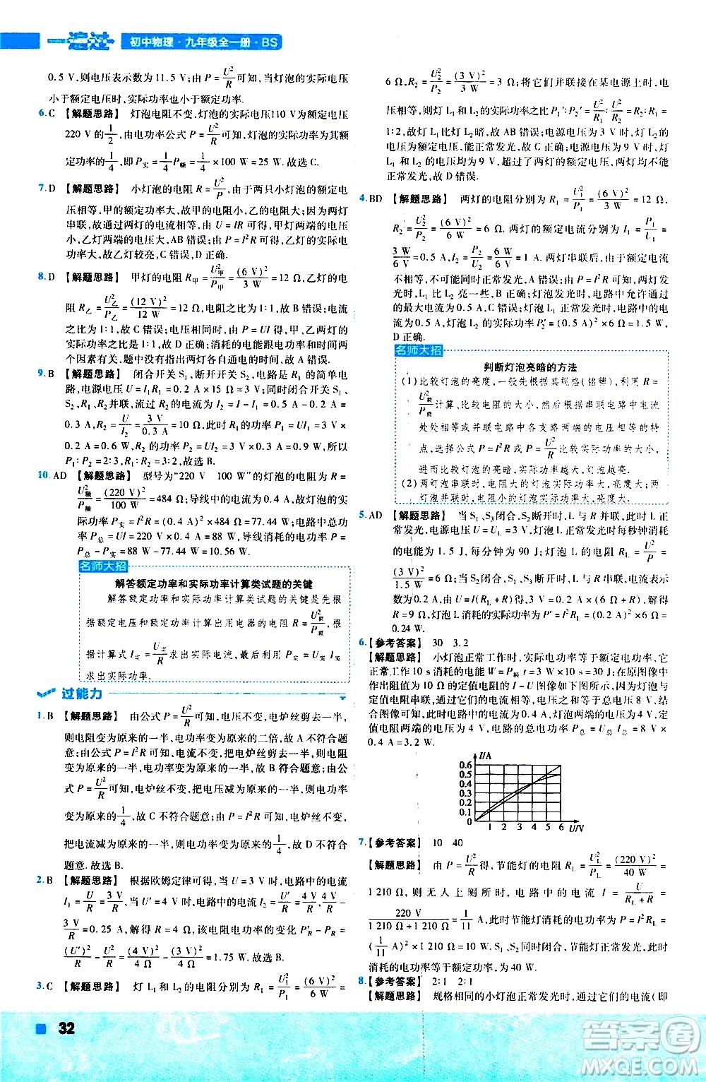 南京師范大學(xué)出版社2021版一遍過(guò)初中物理九年級(jí)全一冊(cè)BS北師大版答案