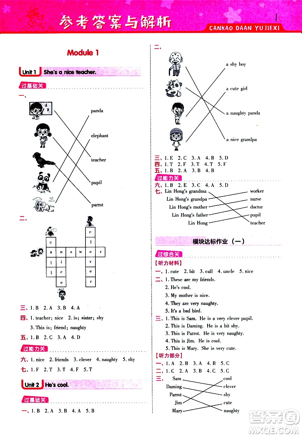 南京師范大學(xué)出版社2021春季一遍過小學(xué)英語四年級下冊WY外研版答案