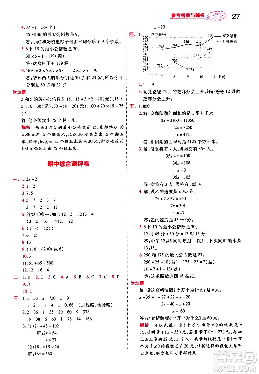 南京師范大學(xué)出版社2021春季一遍過小學(xué)數(shù)學(xué)五年級下冊SJ蘇教版答案