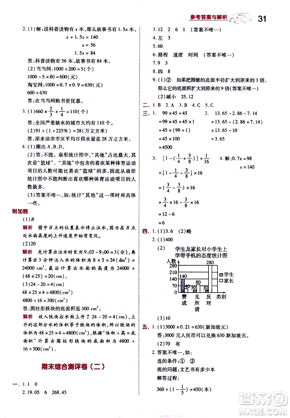 南京師范大學(xué)出版社2021春季一遍過小學(xué)數(shù)學(xué)六年級(jí)下冊RJ人教版答案