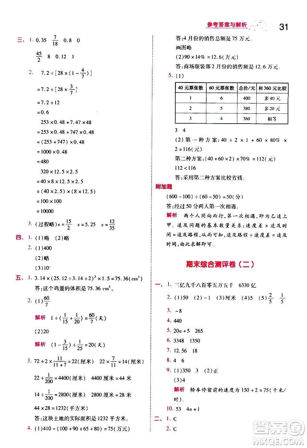 南京師范大學(xué)出版社2021春季一遍過(guò)小學(xué)數(shù)學(xué)六年級(jí)下冊(cè)BSD北師大版答案