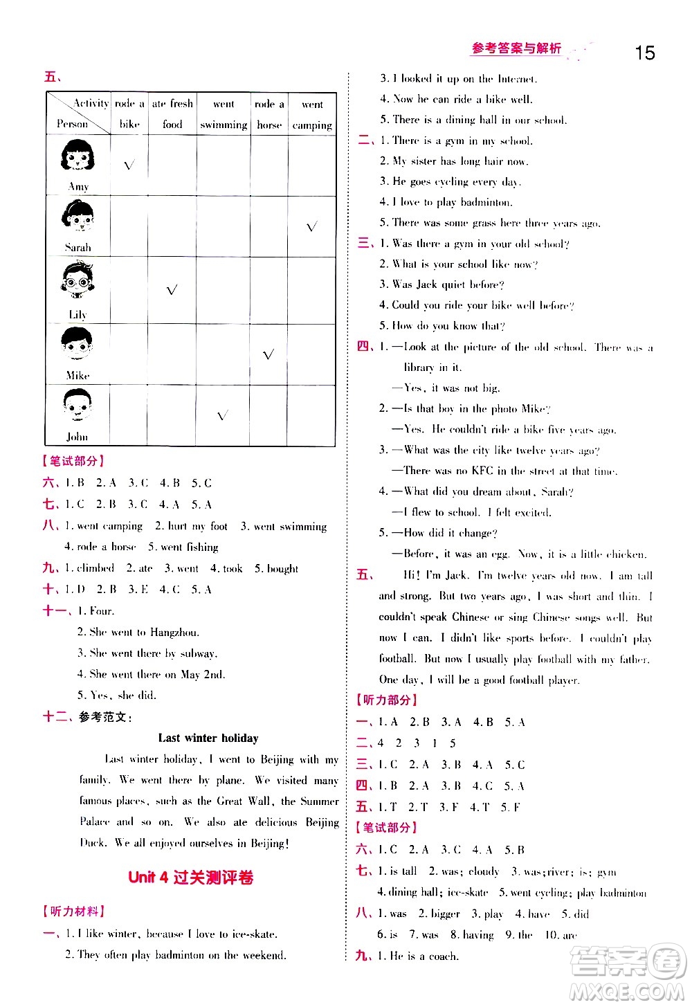 南京師范大學(xué)出版社2021春季一遍過小學(xué)英語六年級下冊RP人教版答案