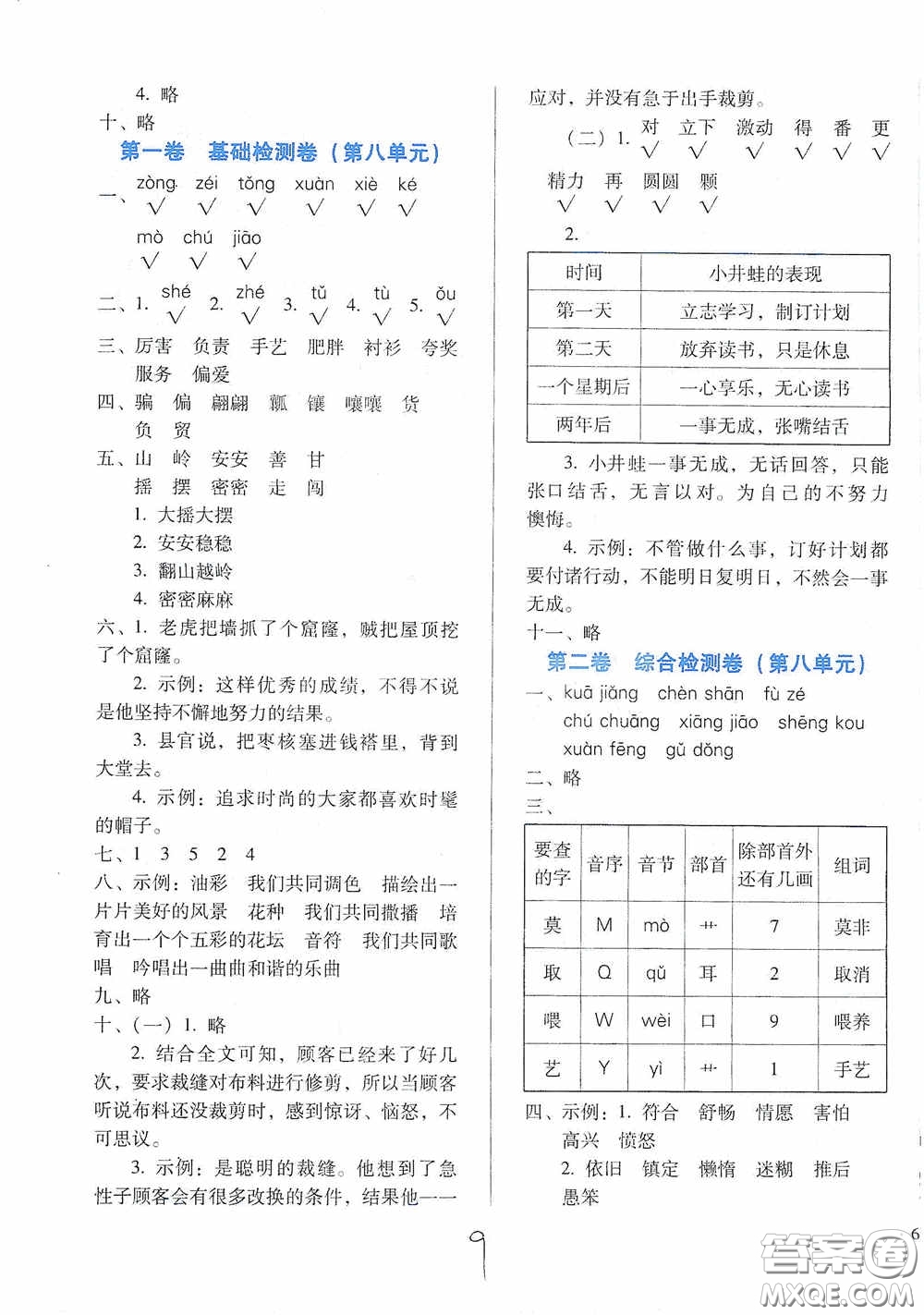 河北少年兒童出版社2021單元檢測卷三年級語文下冊人教版答案