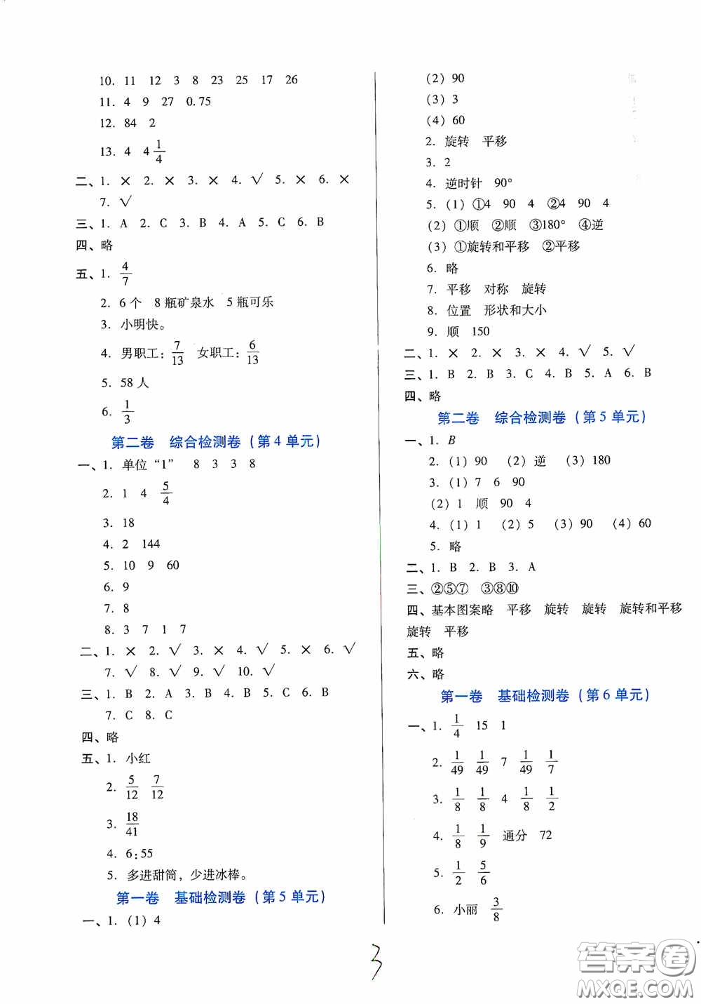 河北少年兒童出版社2021單元檢測(cè)卷五年級(jí)數(shù)學(xué)下冊(cè)人教版答案