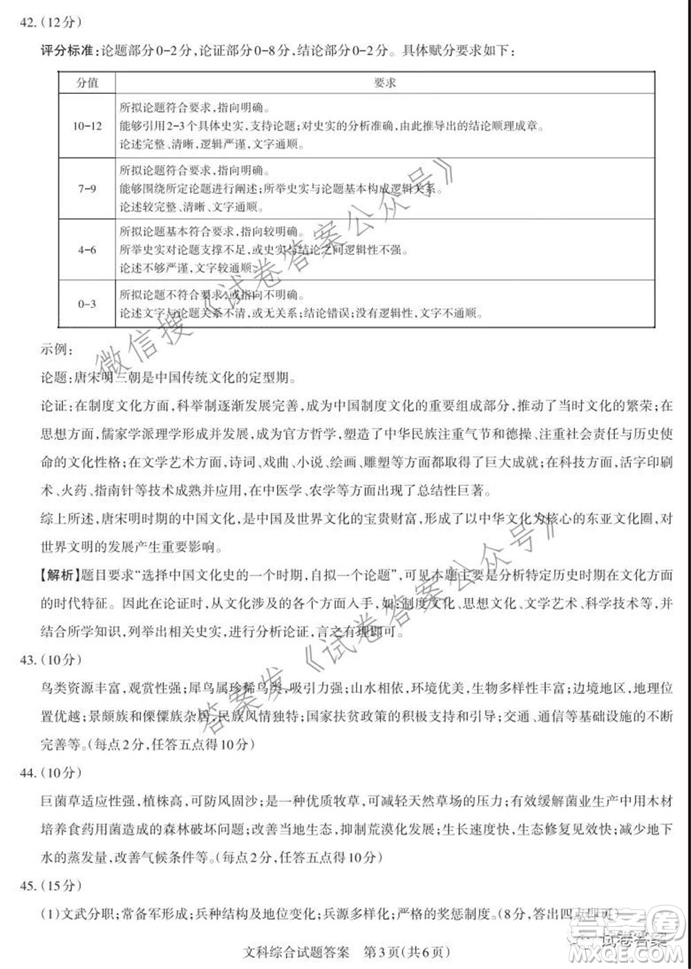 2021年山西省高考考前適應(yīng)性測試二文科綜合答案