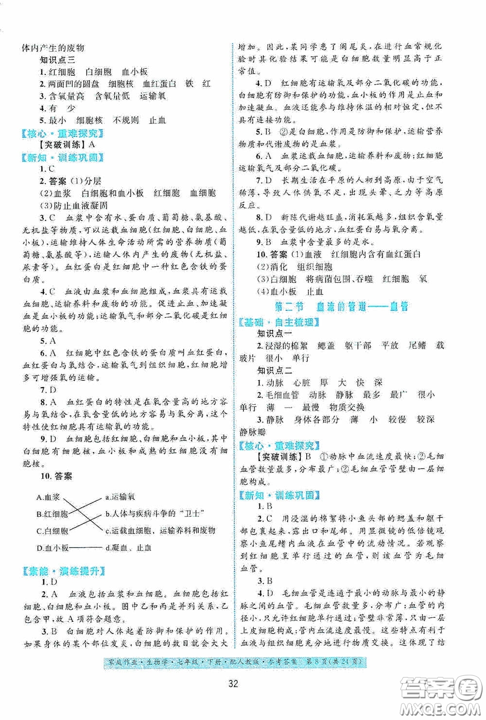 貴州人民出版社2021家庭作業(yè)七年級生物學(xué)下冊人教版答案