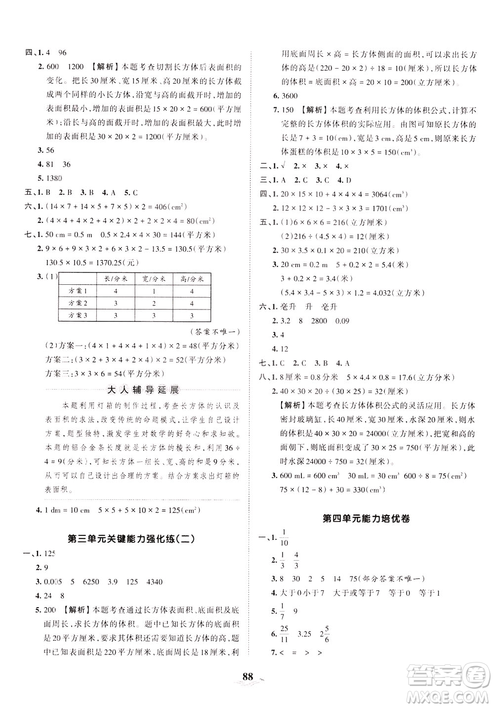 江西人民出版社2021春王朝霞培優(yōu)100分?jǐn)?shù)學(xué)五年級(jí)下冊(cè)RJ人教版答案