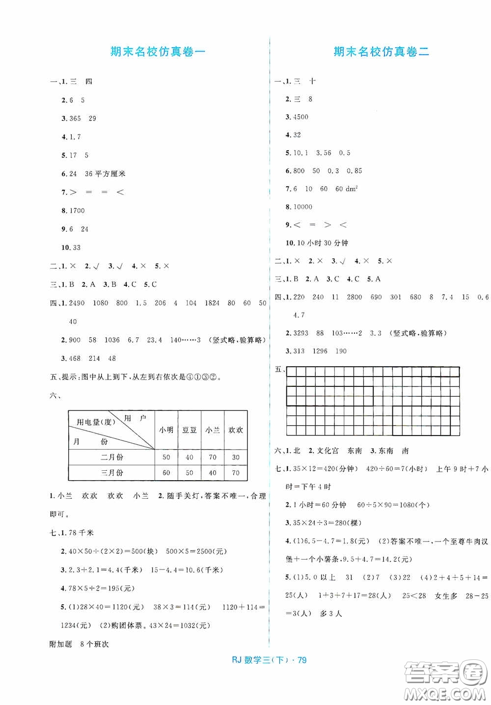 黑龍江少年兒童出版社2021創(chuàng)新與探究測(cè)試卷三年級(jí)數(shù)學(xué)下冊(cè)人教版答案