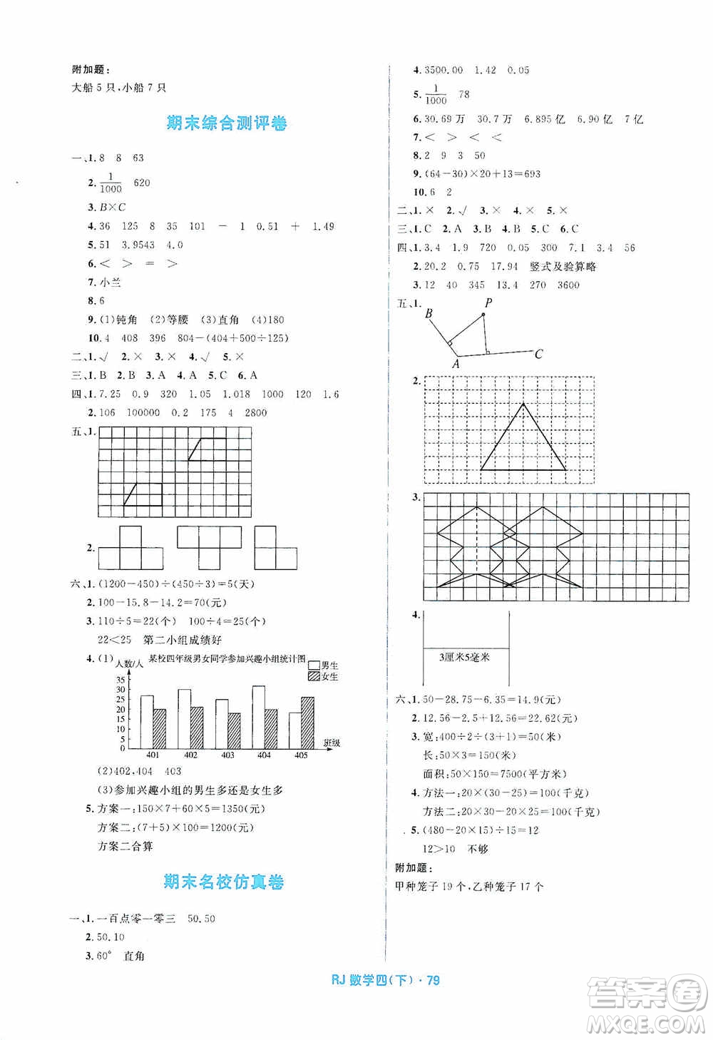 黑龍江少年兒童出版社2021創(chuàng)新與探究測試卷四年級數(shù)學(xué)下冊人教版答案