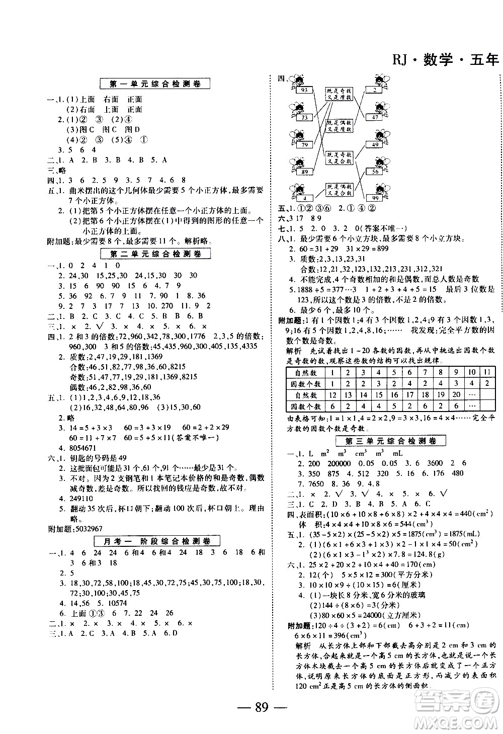 天地出版社2021名師優(yōu)題小學(xué)系列卷數(shù)學(xué)五年級(jí)下冊(cè)RJ人教版答案