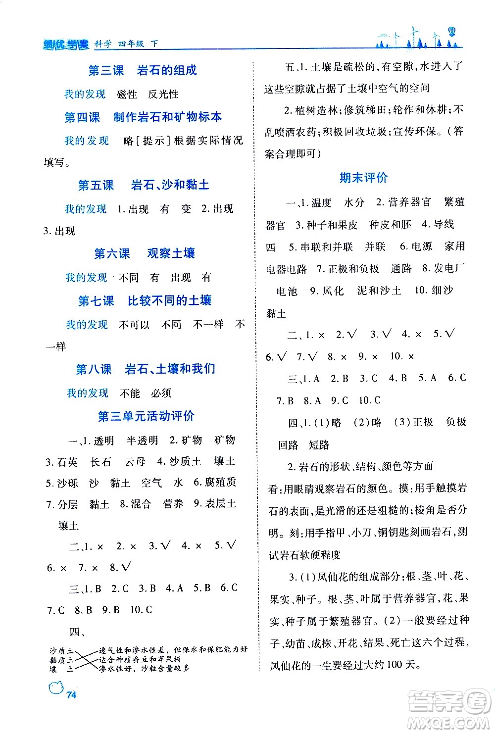 陜西師范大學出版總社有限公司2021績優(yōu)學案科學四年級下冊教科版答案