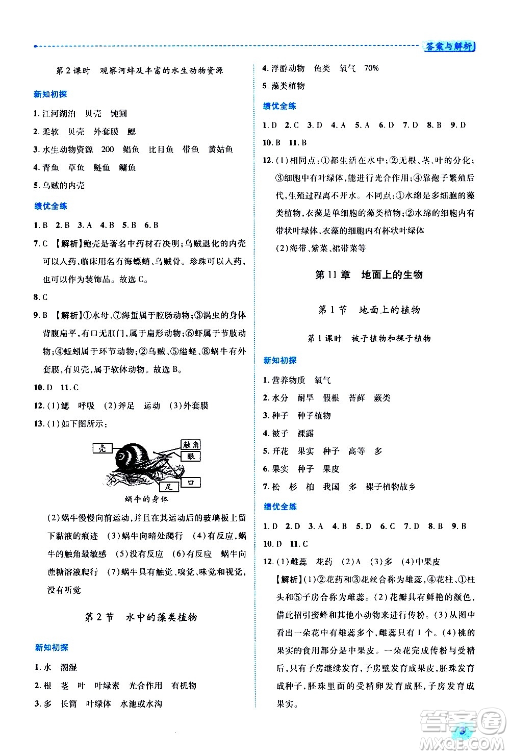 陜西師范大學(xué)出版總社有限公司2021績(jī)優(yōu)學(xué)案生物七年級(jí)下冊(cè)蘇科版答案