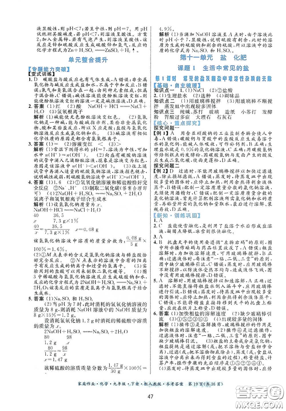 貴州人民出版社2021家庭作業(yè)九年級(jí)化學(xué)下冊(cè)人教版答案