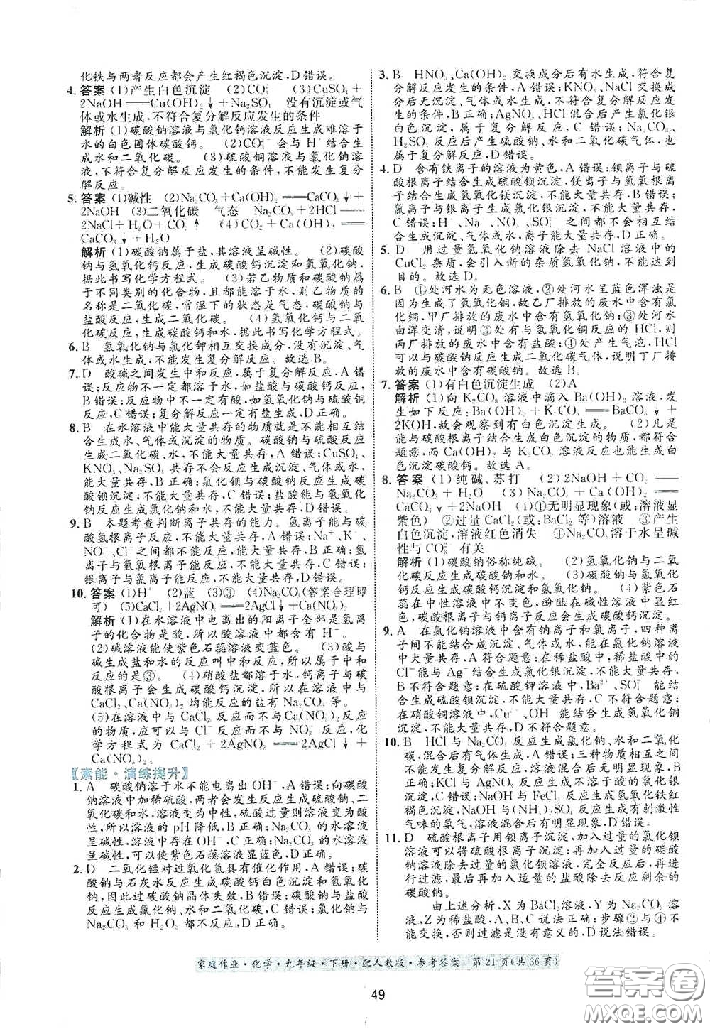 貴州人民出版社2021家庭作業(yè)九年級(jí)化學(xué)下冊(cè)人教版答案