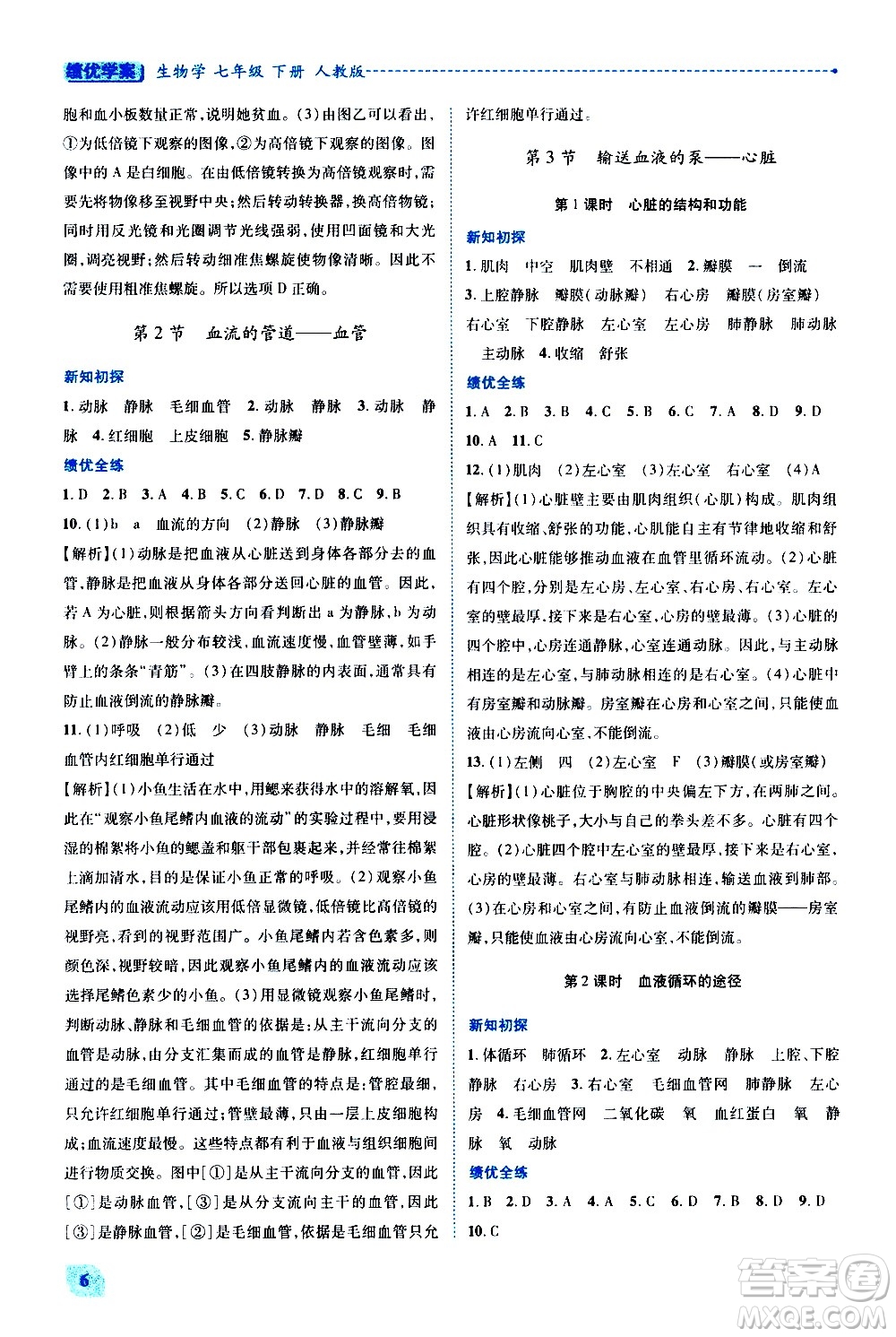 陜西師范大學(xué)出版總社有限公司2021績(jī)優(yōu)學(xué)案生物學(xué)七年級(jí)下冊(cè)人教版答案