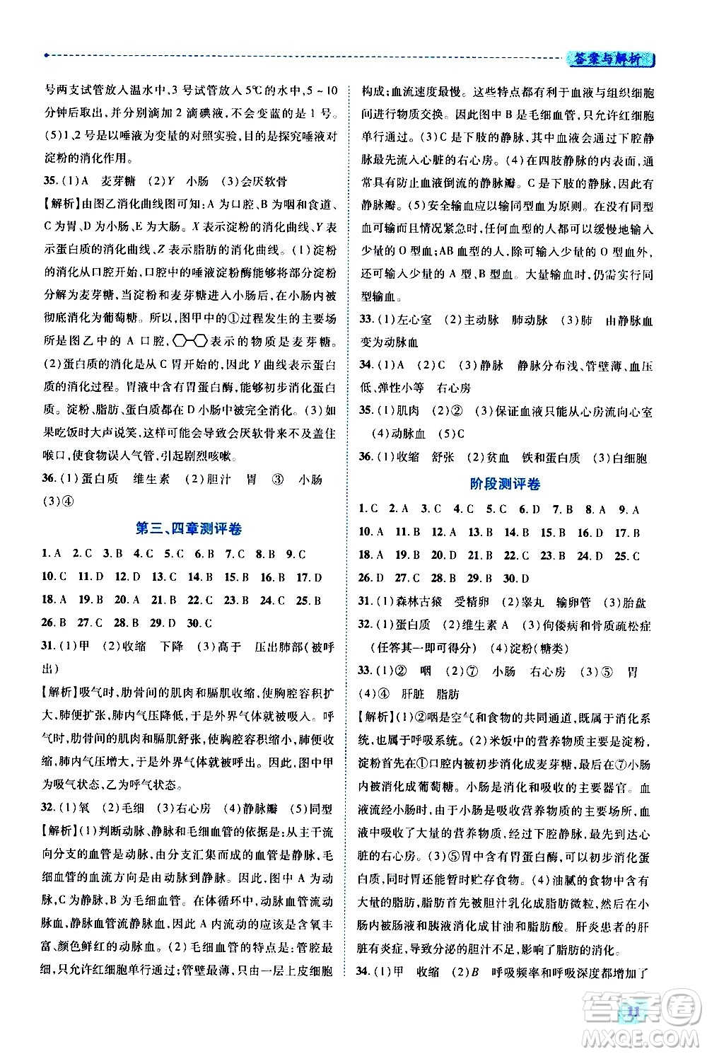 陜西師范大學(xué)出版總社有限公司2021績(jī)優(yōu)學(xué)案生物學(xué)七年級(jí)下冊(cè)人教版答案