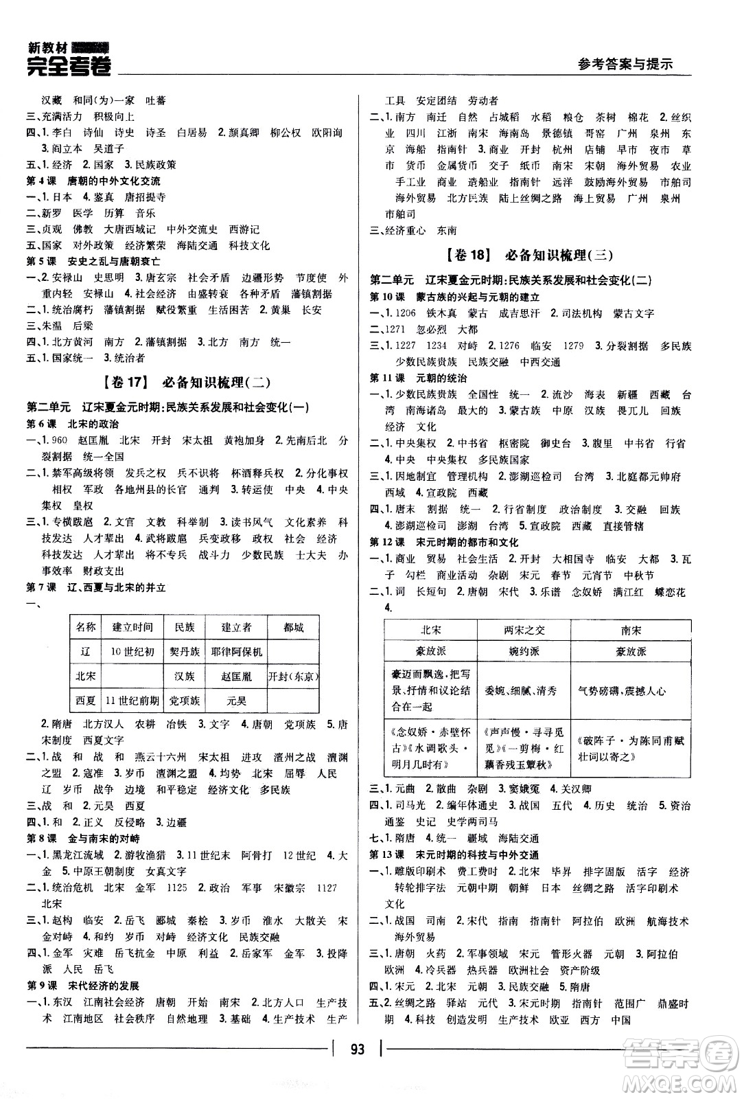 吉林人民出版社2021新教材完全考卷七年級(jí)歷史下新課標(biāo)人教版答案