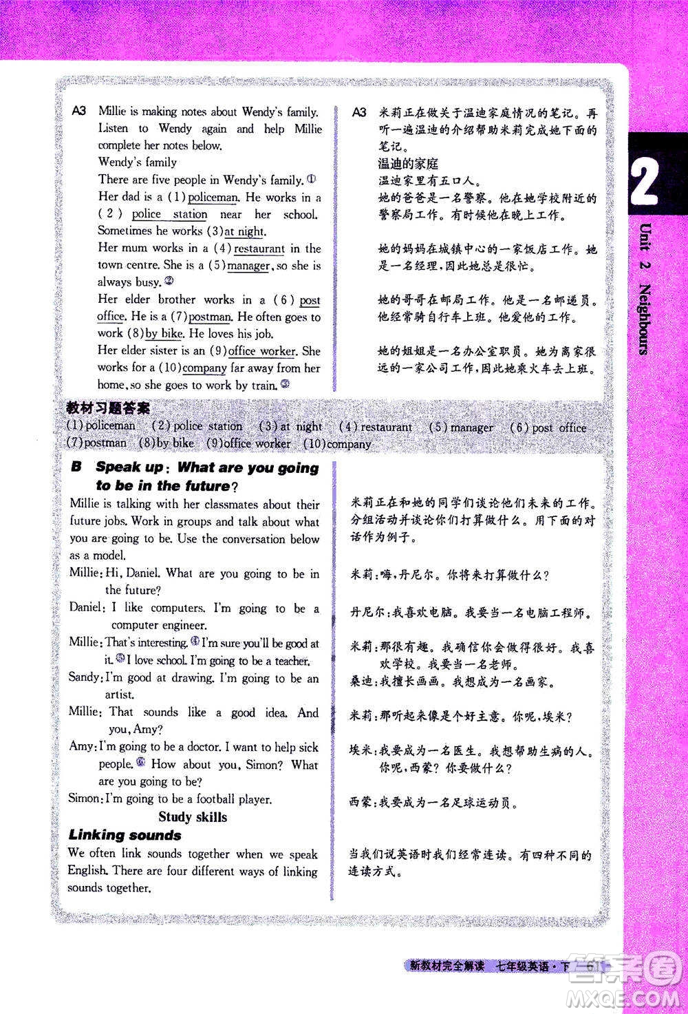 吉林人民出版社2021新教材完全解讀英語七年級下新課標譯林版答案