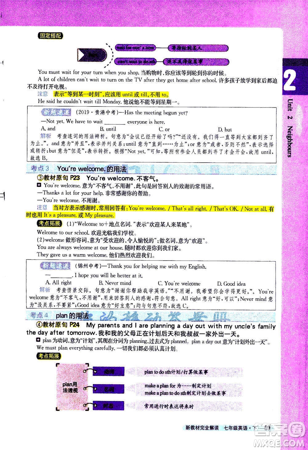 吉林人民出版社2021新教材完全解讀英語七年級下新課標譯林版答案