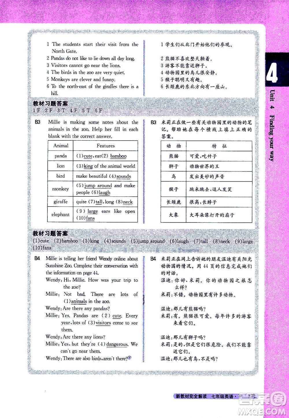 吉林人民出版社2021新教材完全解讀英語七年級下新課標譯林版答案