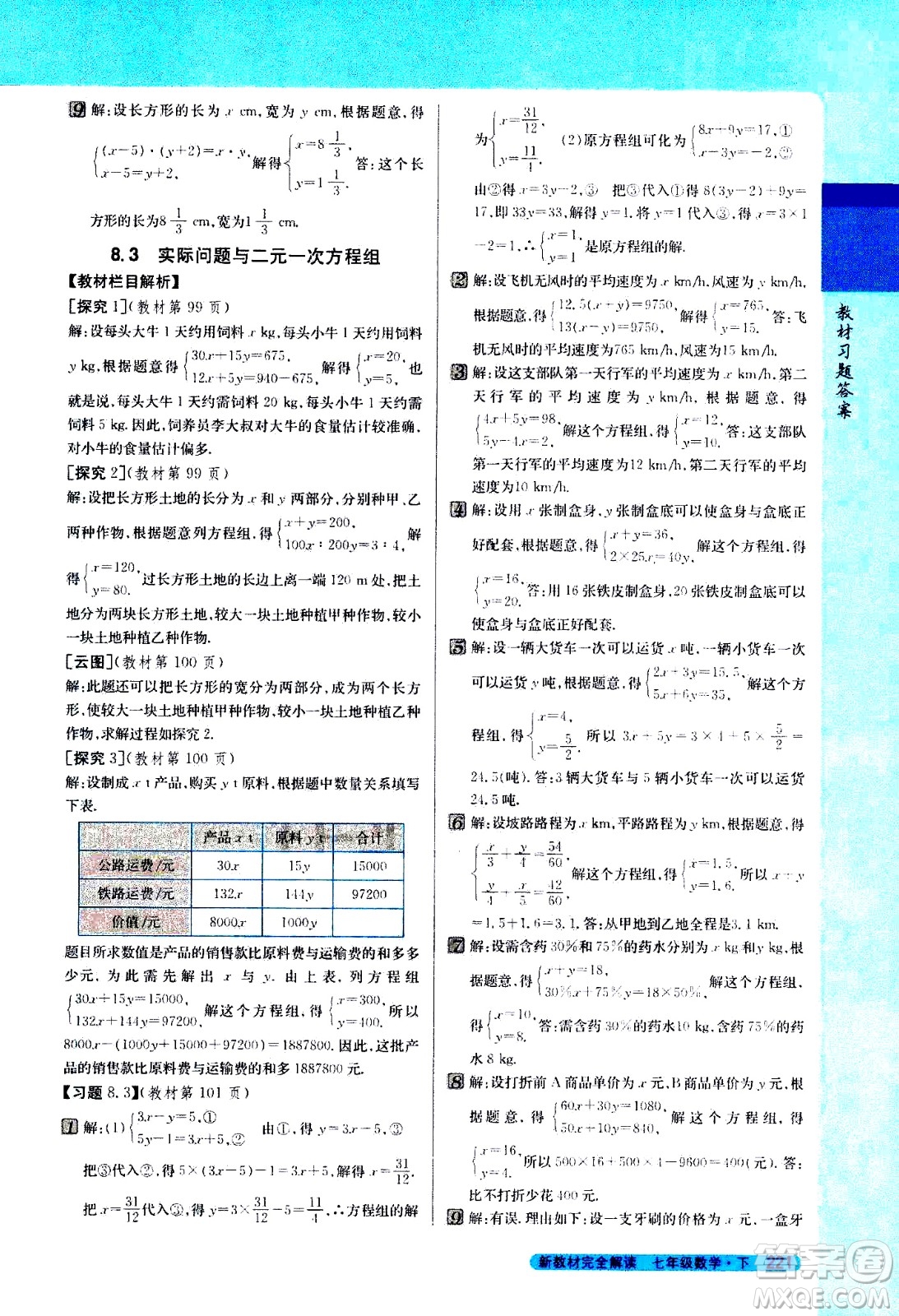 吉林人民出版社2021新教材完全解讀數(shù)學(xué)七年級(jí)下新課標(biāo)人教版答案