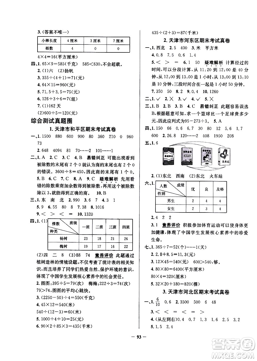 陜西人民教育出版社2021年真題圈天津市小學(xué)考試真卷三步練數(shù)學(xué)三年級下冊答案