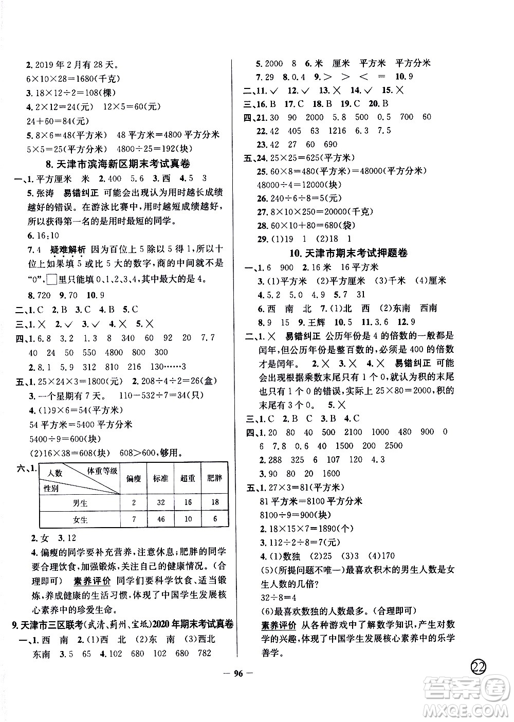 陜西人民教育出版社2021年真題圈天津市小學(xué)考試真卷三步練數(shù)學(xué)三年級下冊答案