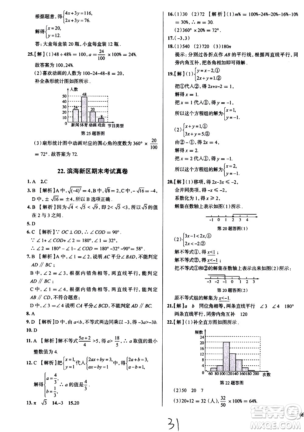 陜西人民教育出版社2021年真題圈天津考生專用練考試卷數(shù)學七年級下冊答案