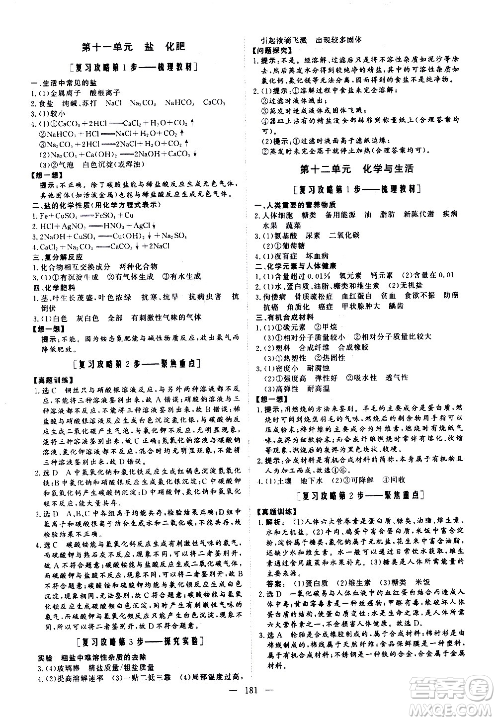 山東美術(shù)出版社2021新中考集訓(xùn)中考總復(fù)習(xí)化學(xué)九年級通用版答案