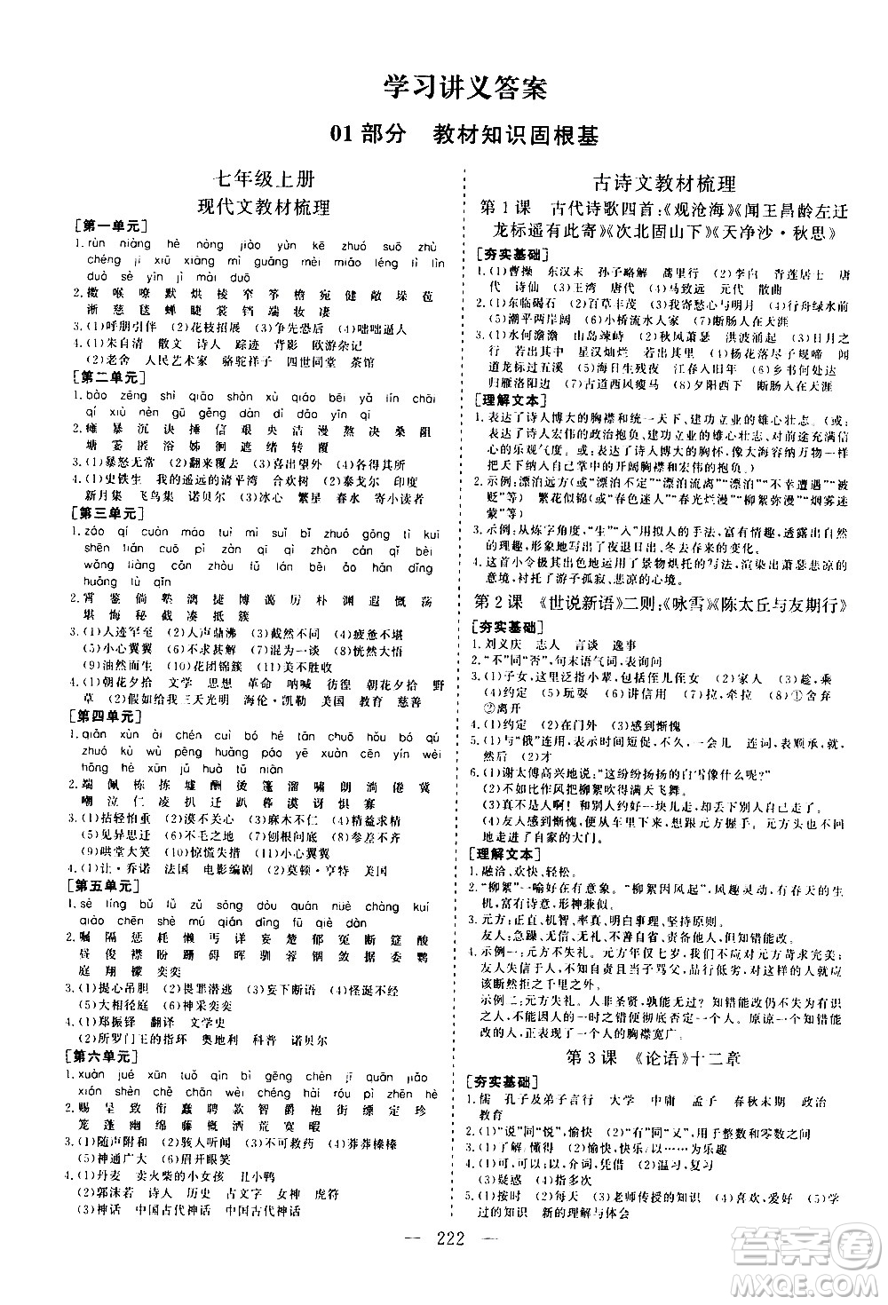 山東美術(shù)出版社2021新中考集訓(xùn)中考總復(fù)習(xí)語(yǔ)文九年級(jí)通用版答案