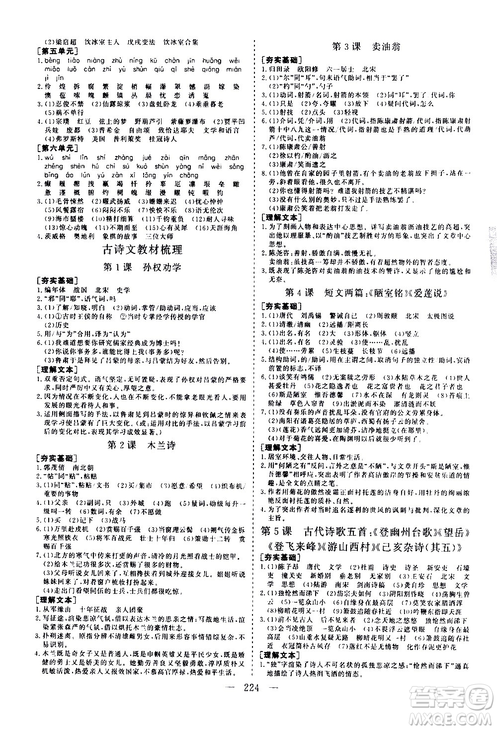 山東美術(shù)出版社2021新中考集訓(xùn)中考總復(fù)習(xí)語(yǔ)文九年級(jí)通用版答案