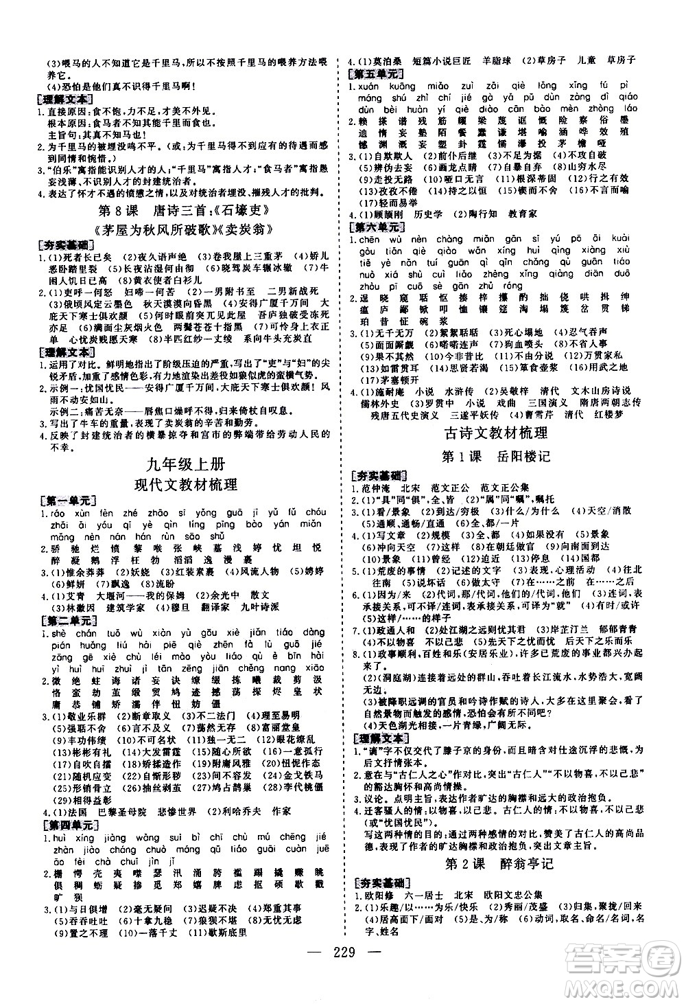 山東美術(shù)出版社2021新中考集訓(xùn)中考總復(fù)習(xí)語(yǔ)文九年級(jí)通用版答案