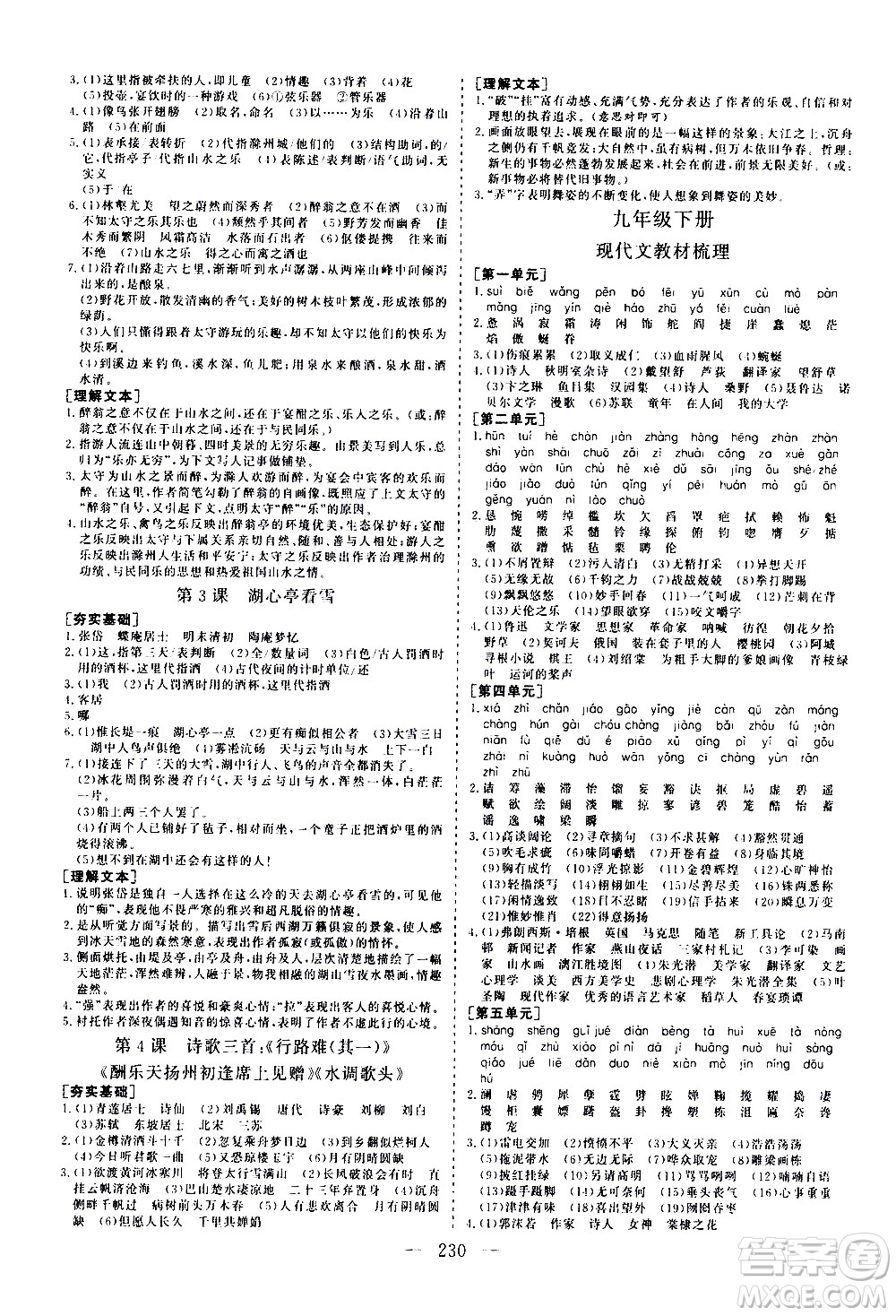 山東美術(shù)出版社2021新中考集訓(xùn)中考總復(fù)習(xí)語(yǔ)文九年級(jí)通用版答案