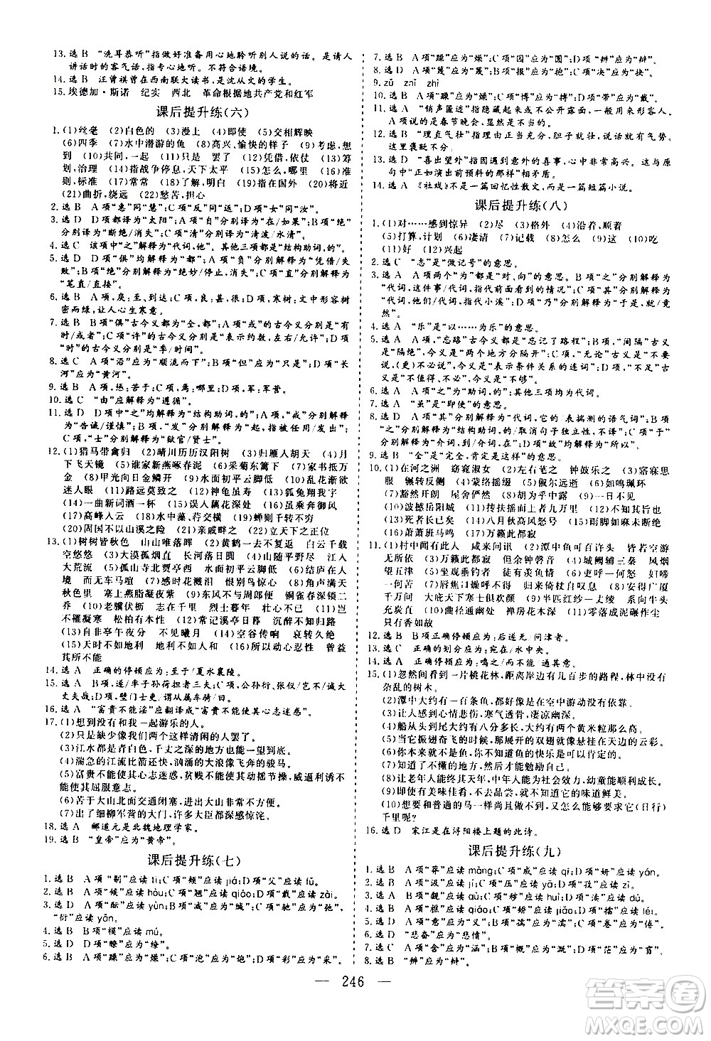 山東美術(shù)出版社2021新中考集訓(xùn)中考總復(fù)習(xí)語(yǔ)文九年級(jí)通用版答案