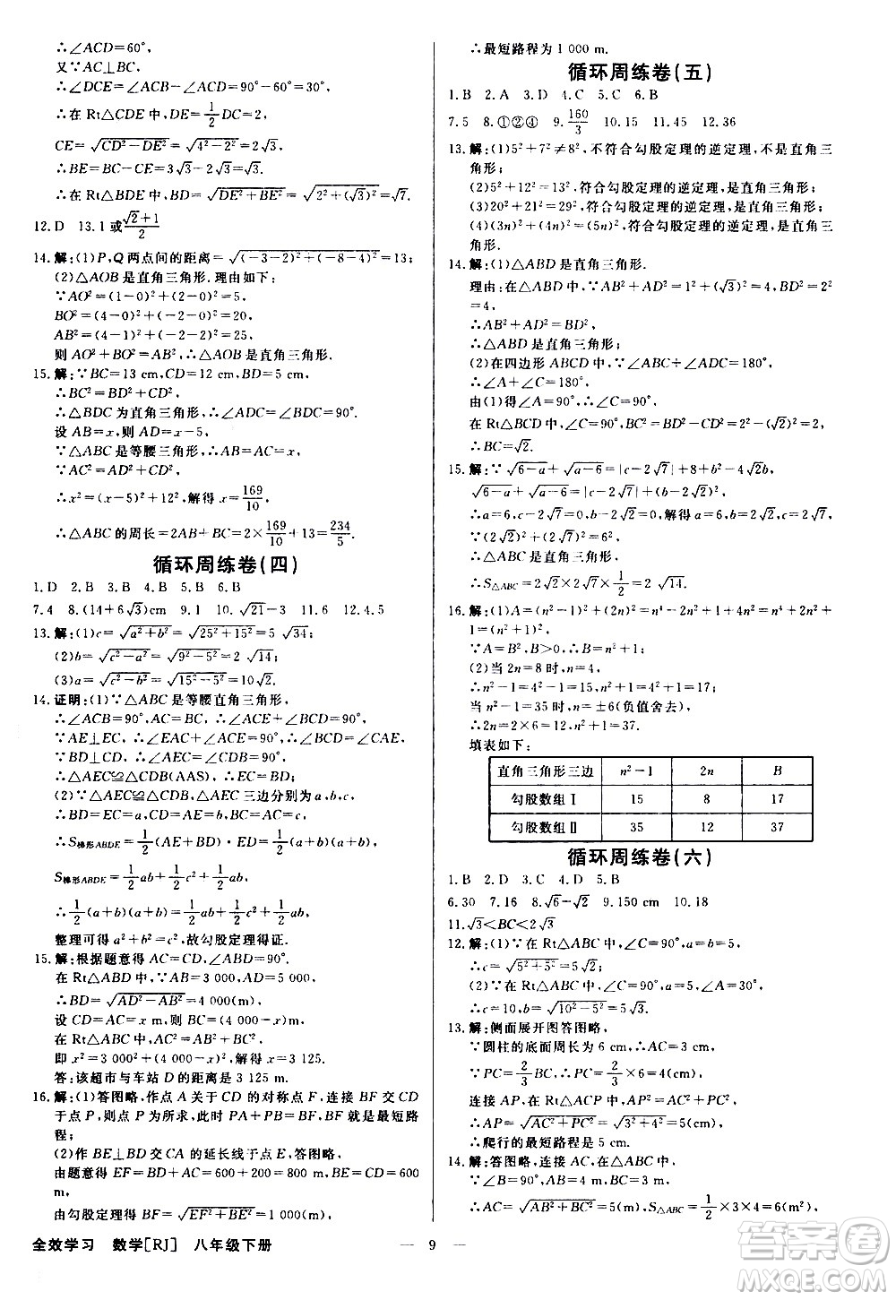 光明日?qǐng)?bào)出版社2021全效學(xué)習(xí)課時(shí)提優(yōu)數(shù)學(xué)八年級(jí)下冊(cè)RJ人教版A版答案