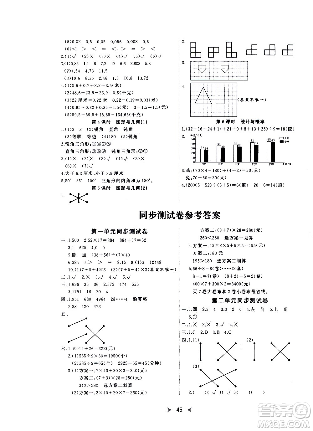 延邊教育出版社2021全能檢測(cè)數(shù)學(xué)四年級(jí)下冊(cè)RJ人教版答案