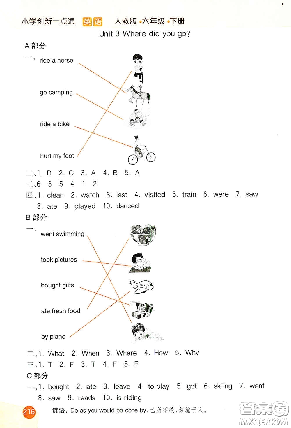 河北教育出版社2021小學(xué)創(chuàng)新一點(diǎn)通六年級(jí)英語(yǔ)下冊(cè)答案