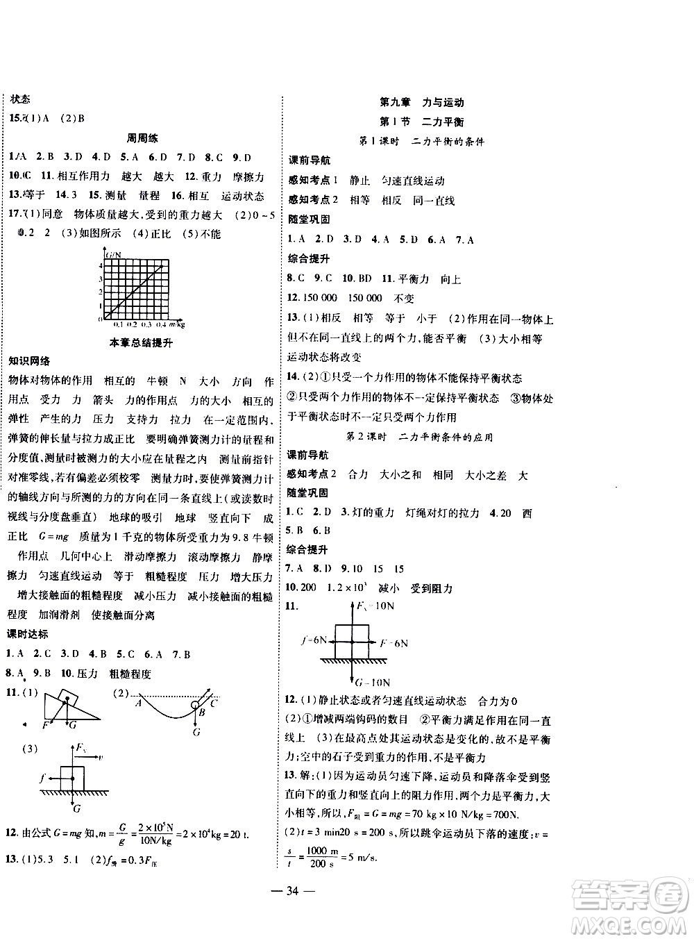 世界圖書出版公司2021新課程成長資源課時精練物理八年級下冊蘇科版答案