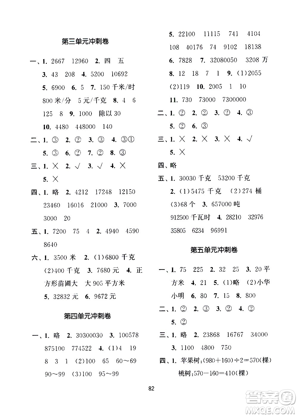 南京大學(xué)出版社2021期末沖刺滿分卷數(shù)學(xué)四年級下冊江蘇版答案